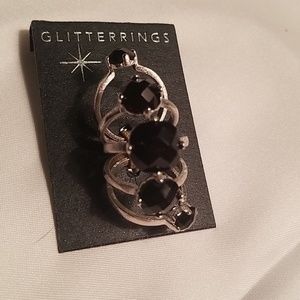 Glitterings set 5 silver with black‎ stones rings